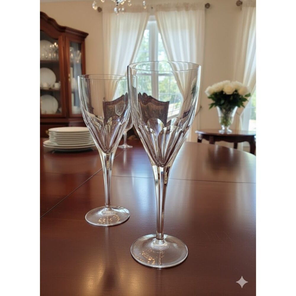 Vintage Royal Doulton Crystal Cut Glass Water Goblet Fame 9" Tall set of 9